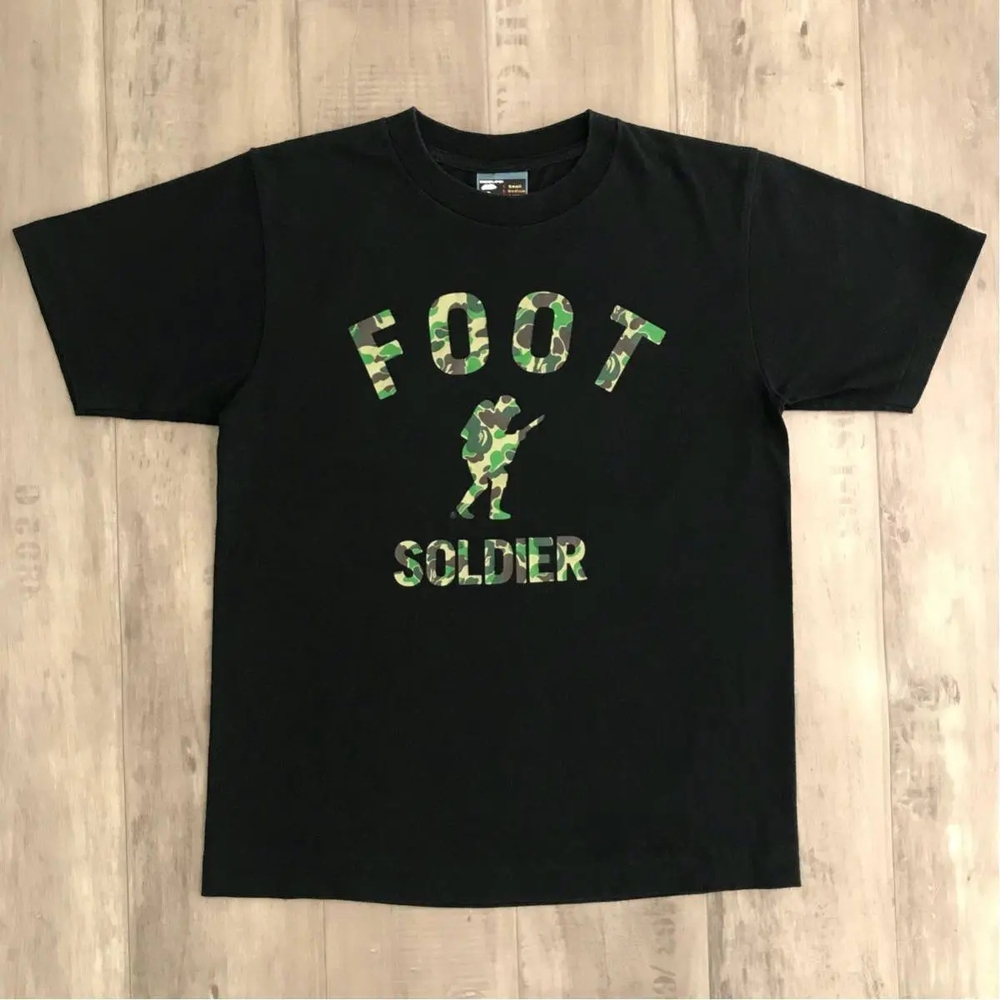 Bape Black Tee with Green Camo Print
